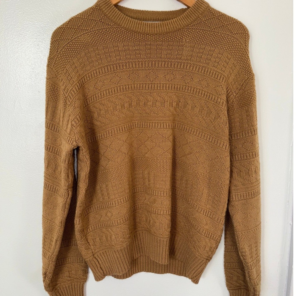 Grandpa Knit Sweater Mens‎ Sz L Brown Excellent Textured Geometric Vintage 90s